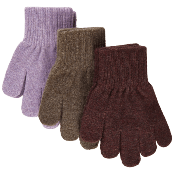 Mikk-line Magiske Strikvanter med Glimmer - 3 Pack - Dark Mink/black Slate/chalk Violet str. 1-3 år