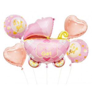 Barnevogn ballonbuket, lyserød - Balloner