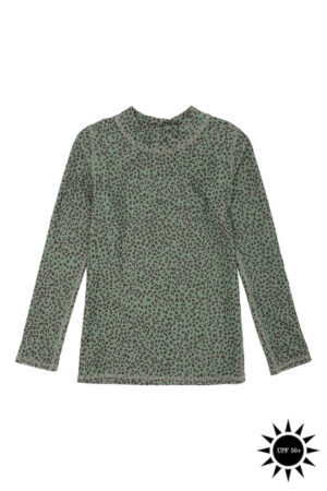 Soft Gallery - Badebluse Astin Sun Shirt - Oil Green AOP Leospot - 3 år