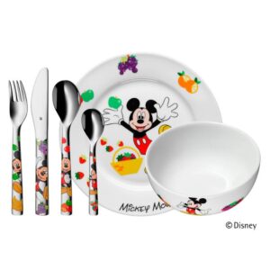 Børne bestik + tallerkener 6 dele - Mickey Mouse - Porcelæn/stål