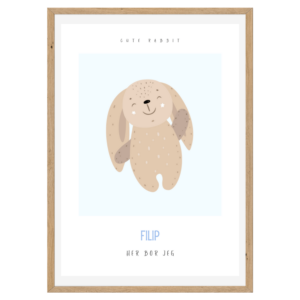 Børneplakat med navn og tekst | Cute Rabbit Blue