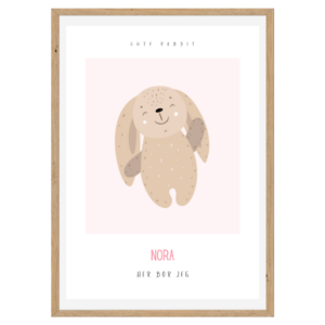 Børneplakat med navn og tekst | Cute Rabbit Pink