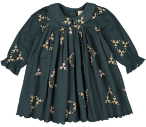 MarMar Dulla Light Embroidery Dress - Deep Forest Hearts - 68 cm / 6-9 mdr.