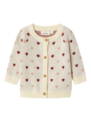 Lil Atelier Saran Knit Cardigan Heart - Turtledove - 56 cm