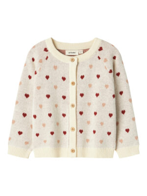 Lil Atelier Saran Knit Cardigan Heart - Turtledove - 92 cm