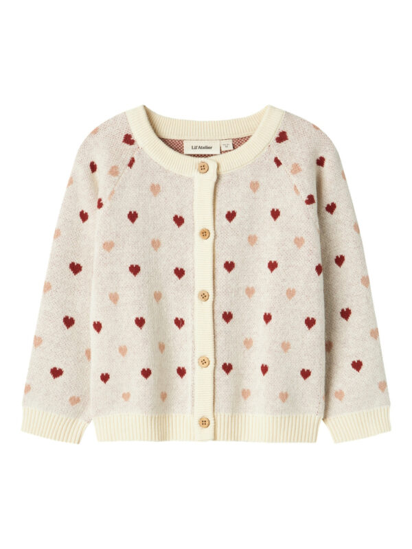 Lil Atelier Saran Knit Cardigan Heart - Turtledove - 92 cm