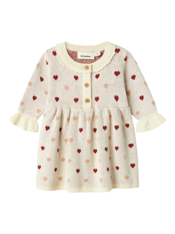 Lil Atelier Saran Knit Dress Heart - Turtledove - 56 cm