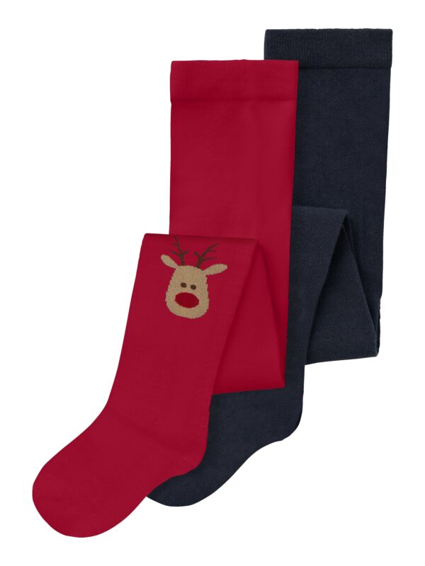 Name It Vichristmas 2 pak Strømpebukser - Dark Sapphire/Jester Red - 80/86