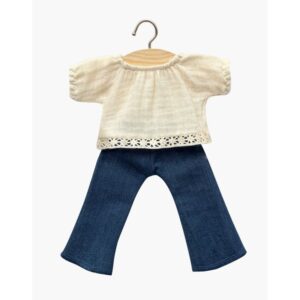 Blonde bluse & jeans - Dukketøj 32 cm