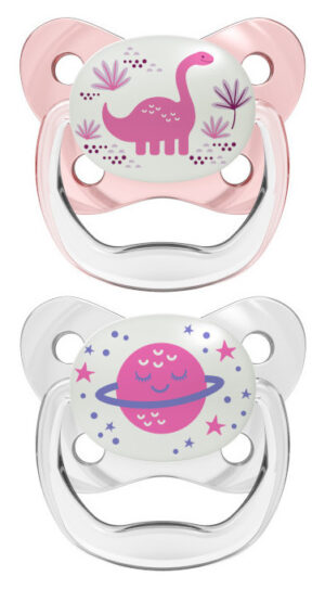 Dr. Brown's PreVent Glow in the Dark Sut - Lyserød - 2 stk