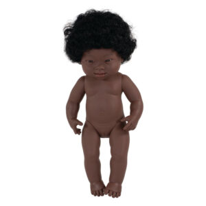 Dukke - 38 cm - Afrikansk Pige med Downs Syndrom fra Miniland.