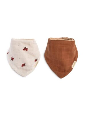 Filibabba Bandana-hagesmæk 2-pak GOTS - Lucky + Amber Brown