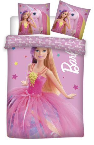 Junior sengetøj 100x140 cm - Barbie og stjerner - 2 i 1 design - 100% bomulds sengesæt