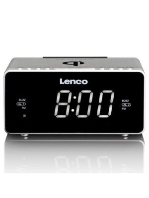 Lenco CR-550SI - Stereo FM Clock Radio with USB and Qi Wireless Smartphone charging - Silver - FM - Stereo - Hvid