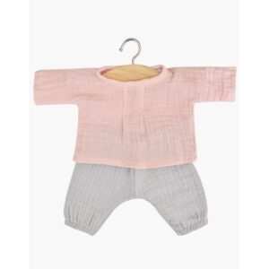 Lyserød bluse & lysegrå bukser - Dukketøj 28 cm