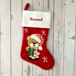 NYHED - Julesok med navn Rød (Bamse / Julegave) - Rød