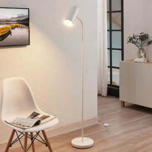 Lindby gulvlampe Karoli, hvid, 145 cm, metal, fleksibel arm