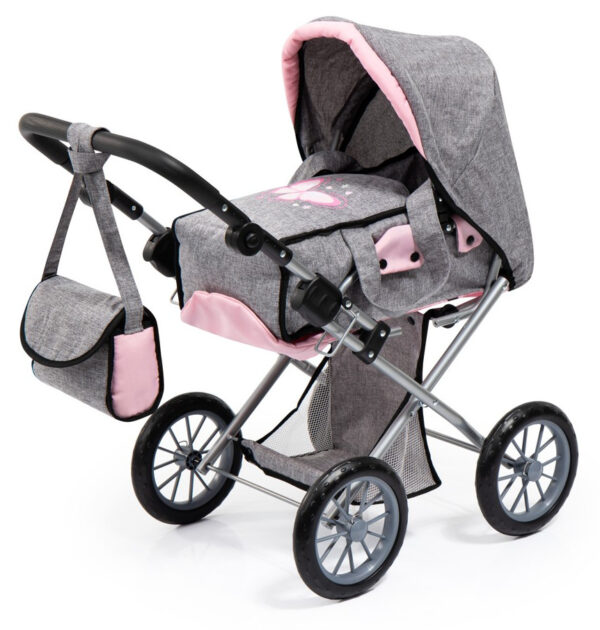 Bayer City Star Dukkebarnevogn med Pusletaske - 3+år - Grå/Lyserød med Sommerfugl