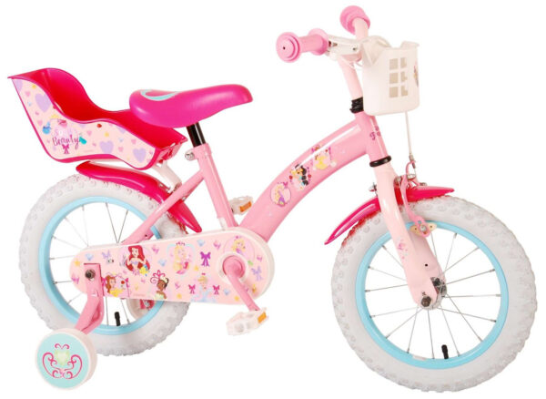 Volare Disney Prinsesse Børnecykel med Støttehjul og Dukkesæde - 14", 3,5-5år - Pink